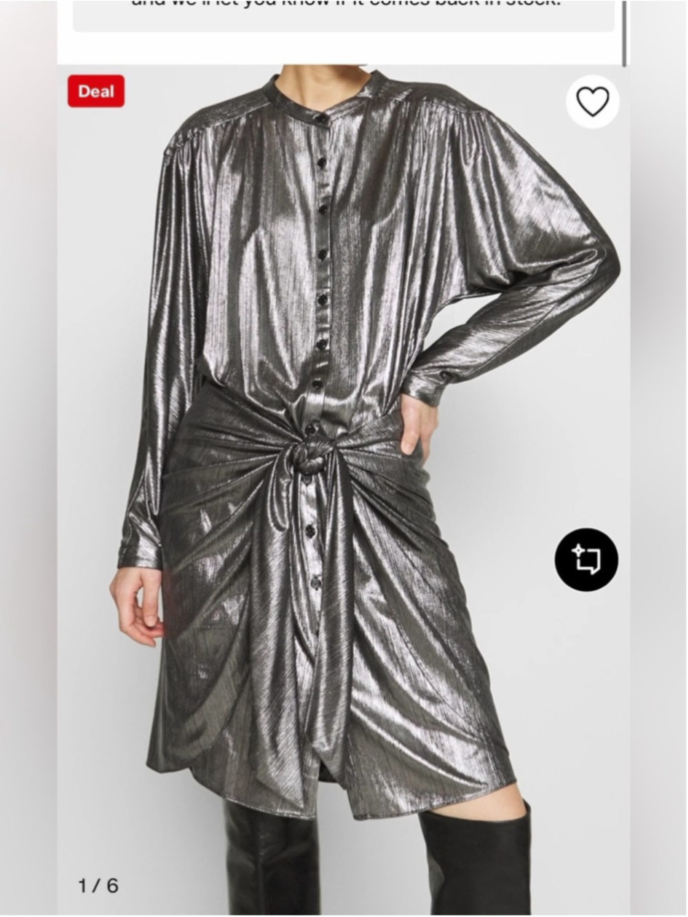 Rebecca Minkoff Metallic Silver Tie-Front Shirt Dress Size Medium Party Cocktail